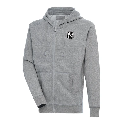 Men's Antigua  Heather Gray Vegas Golden Knights Metallic Logo Victory Full-Zip Hoodie