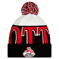 Men's New Era  Black Ottawa Redblacks Turf Traditions Cuffed Knit Hat with Pom