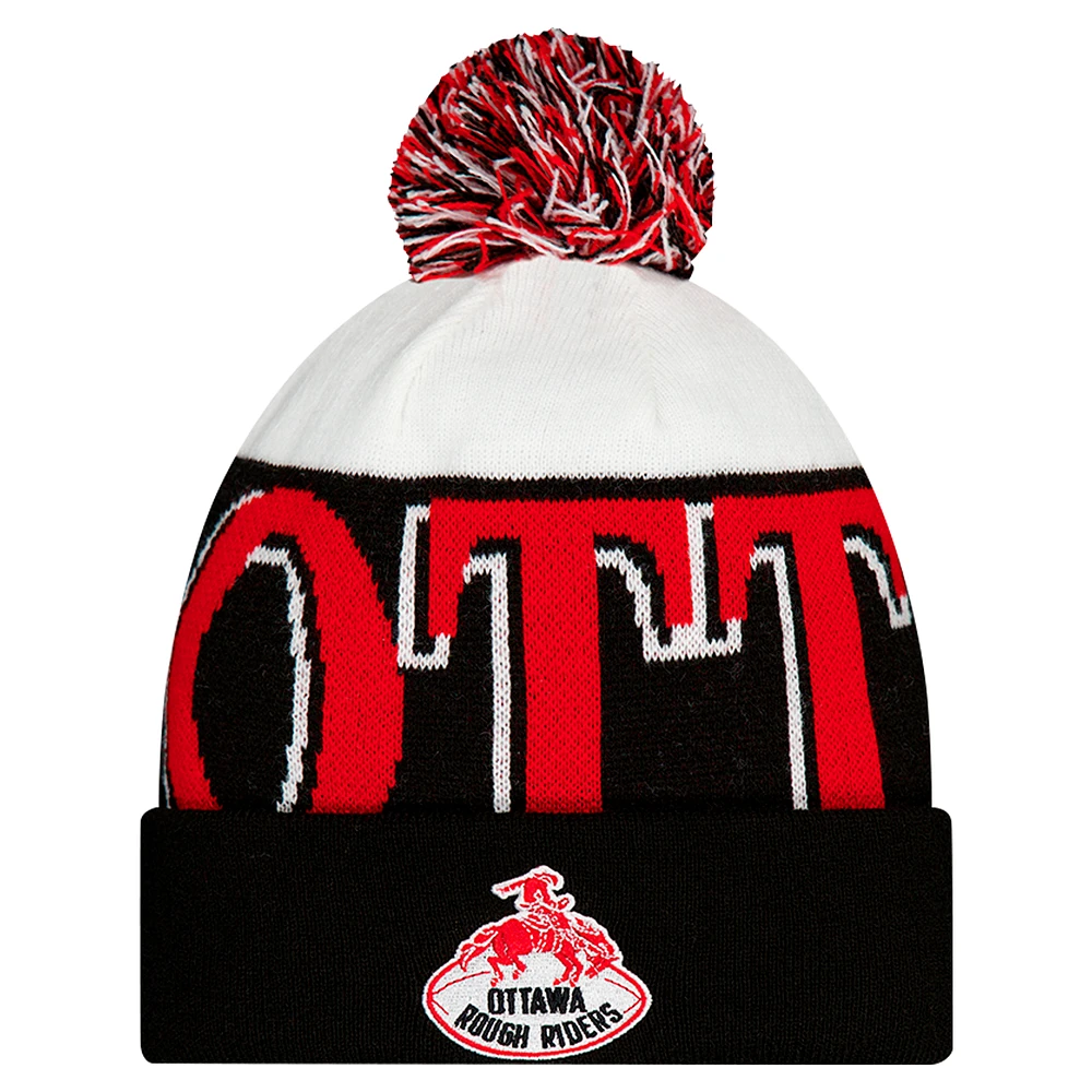 Men's New Era  Black Ottawa Redblacks Turf Traditions Cuffed Knit Hat with Pom