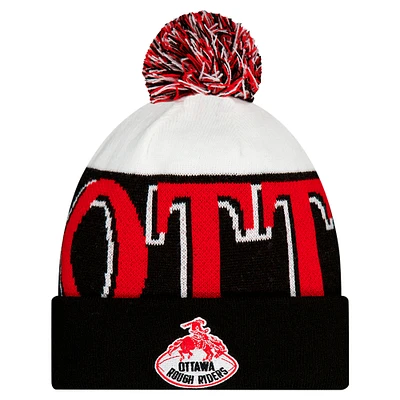 Men's New Era  Black Ottawa Redblacks Turf Traditions Cuffed Knit Hat with Pom