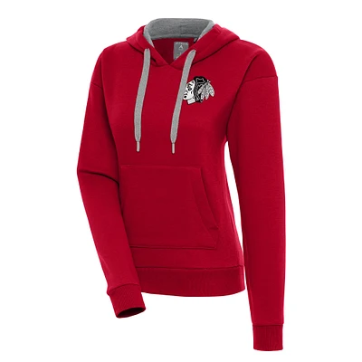 Women's Antigua  Red Chicago Blackhawks Metallic Logo Victory Pullover Hoodie