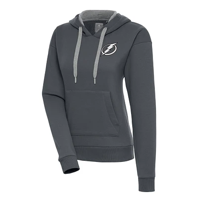 Women's Antigua  Charcoal Tampa Bay Lightning Metallic Logo Victory Pullover Hoodie