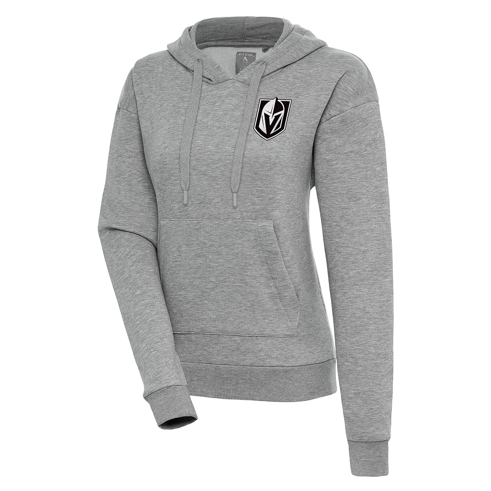 Women's Antigua Heather Gray Vegas Golden Knights Metallic Logo Victory Pullover Hoodie