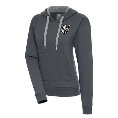 Women's Antigua  Charcoal Vegas Golden Knights Metallic Logo Victory Pullover Hoodie