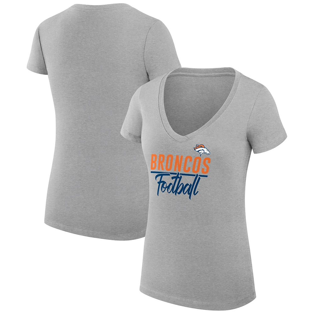 Women's G-III 4Her by Carl Banks Heather Gray Denver Broncos V-Neck Fitted T-Shirt