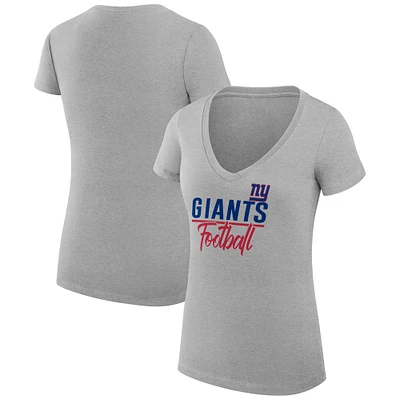 Women's G-III 4Her by Carl Banks  Heather Gray New York Giants V-Neck Fitted T-Shirt