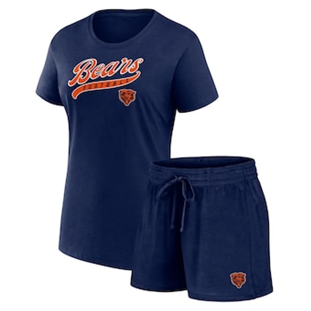 Women's Fanatics Navy Chicago Bears Start to Finish T-Shirt & Shorts Combo Pack