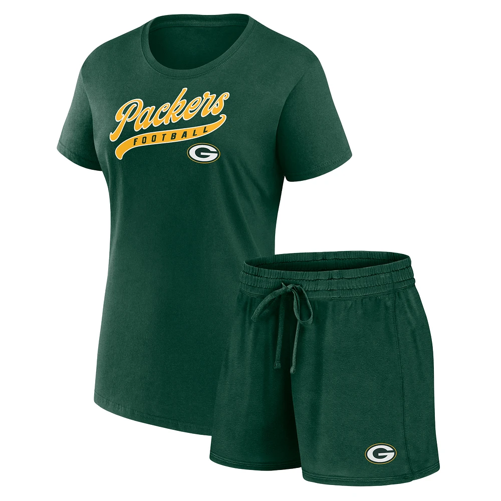 Women's Fanatics Green Bay Packers Start to Finish T-Shirt & Shorts Combo Pack