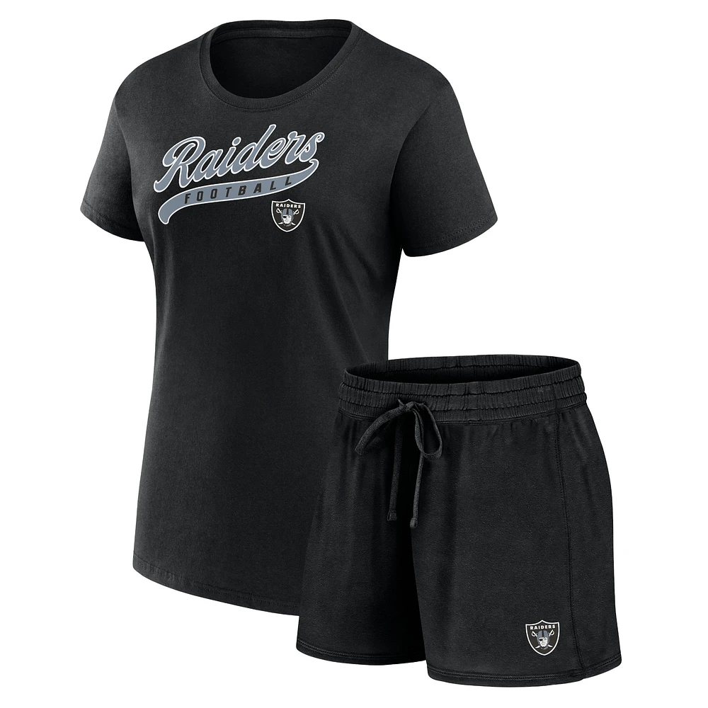 Women's Fanatics Black Las Vegas Raiders Start to Finish T-Shirt & Shorts Combo Pack