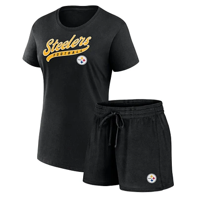 Women's Fanatics Black Pittsburgh Steelers Start to Finish T-Shirt & Shorts Combo Pack