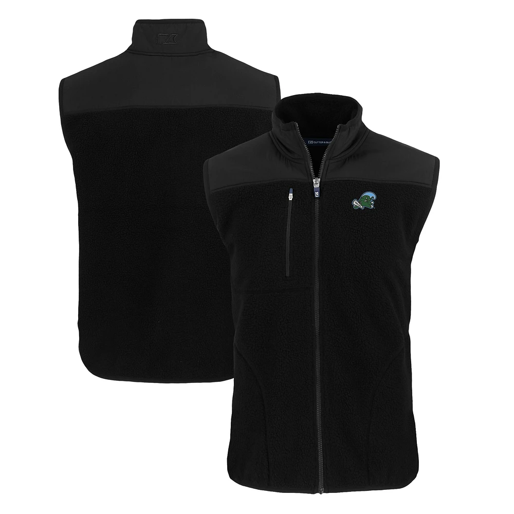 Men's Cutter & Buck Black Tulane Green Wave Cascade Eco Sherpa Fleece Full-Zip Vest
