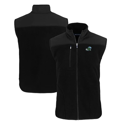 Men's Cutter & Buck  Black Tulane Green Wave Cascade Eco Sherpa Fleece Full-Zip Vest