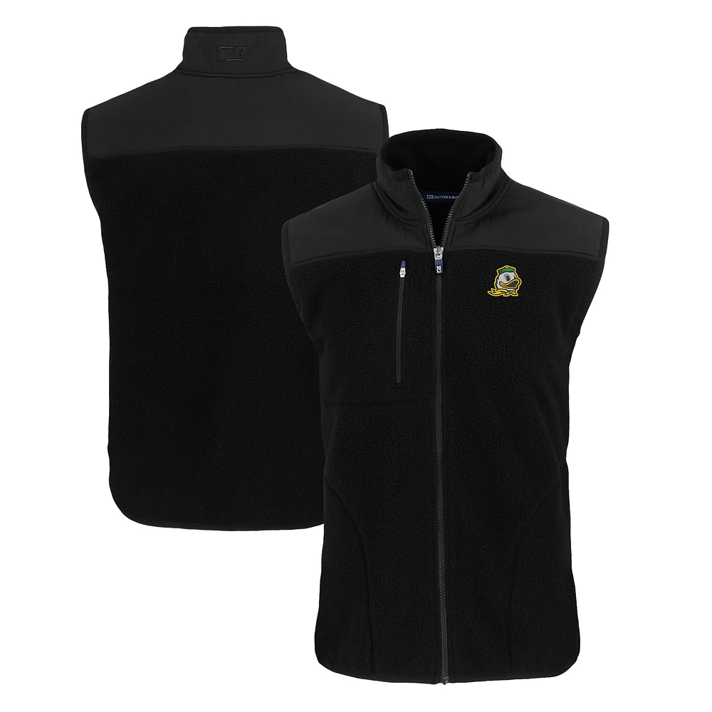 Men's Cutter & Buck Black Oregon Ducks Cascade Eco Sherpa Fleece Full-Zip Vest