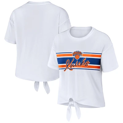 Women's WEAR by Erin Andrews  White New York Knicks Tie-Front T-Shirt