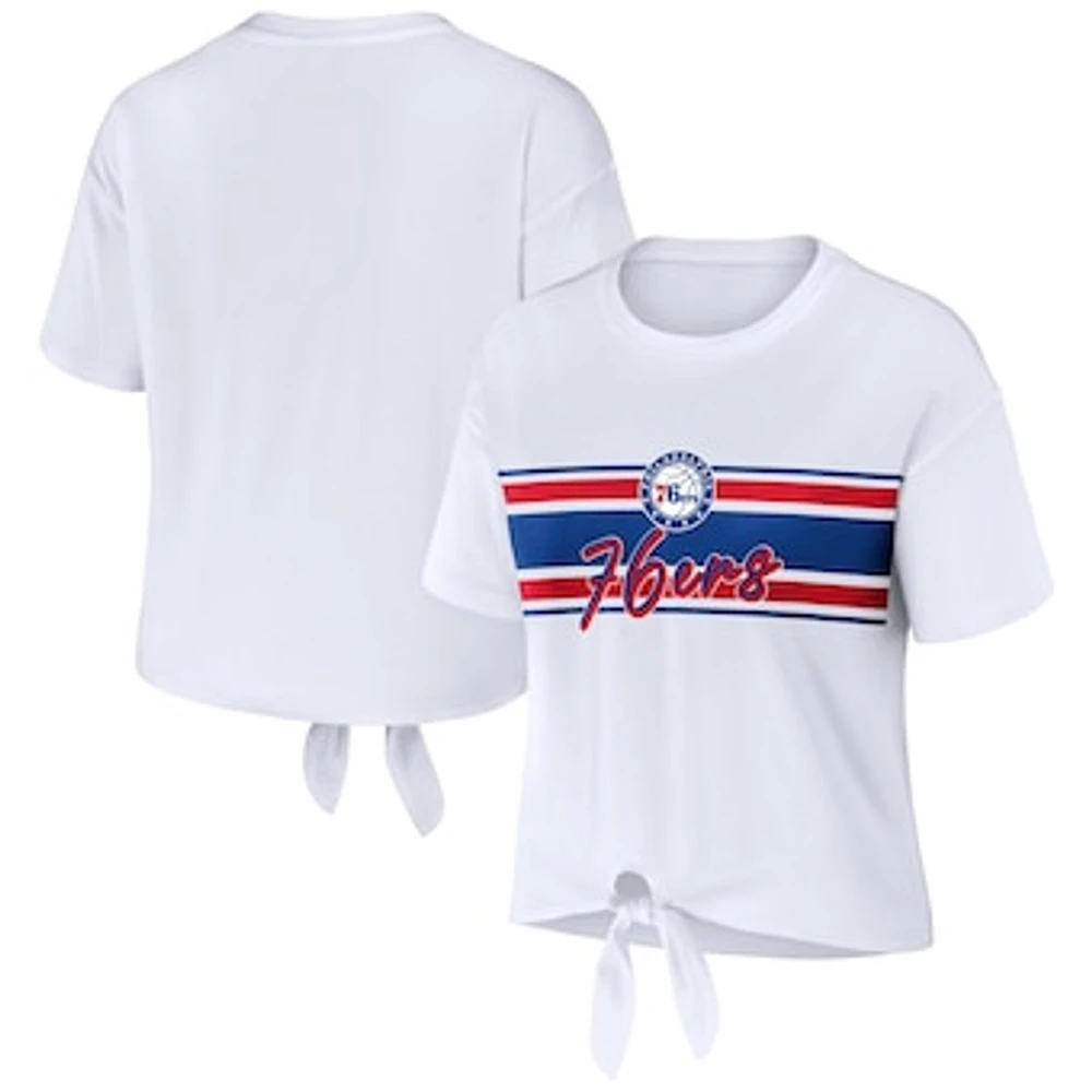 Women's WEAR by Erin Andrews  White Philadelphia 76ers Tie-Front T-Shirt