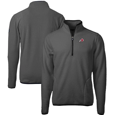 Men's Cutter & Buck  Gray/Black Utah Utes Cascade Eco Sherpa Fleece Quarter-Zip Pullover Jacket