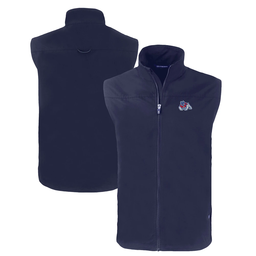 Men's Cutter & Buck Navy Fresno State Bulldogs Charter Eco Recycled Full-Zip Vest