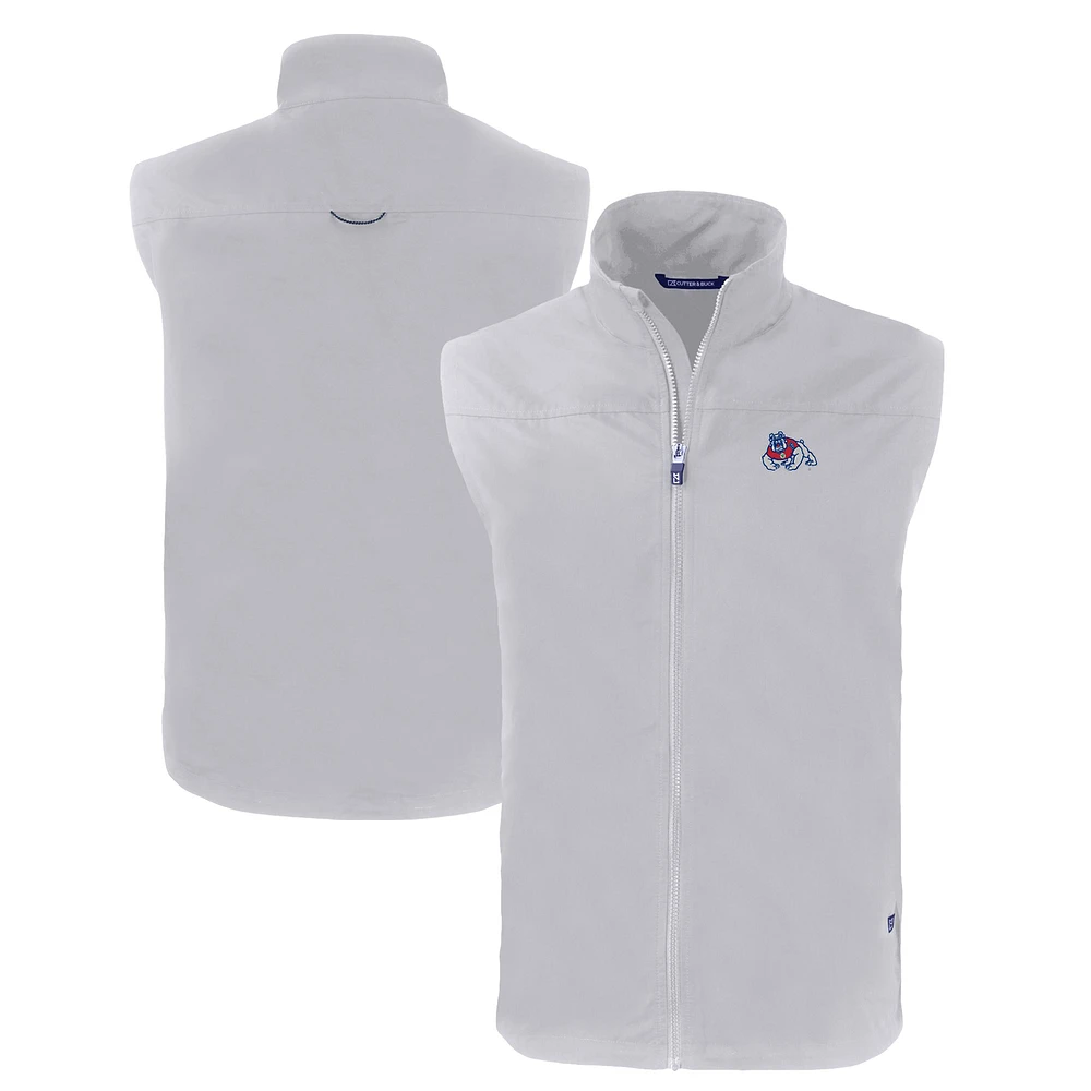 Men's Cutter & Buck Gray Fresno State Bulldogs Charter Eco Recycled Full-Zip Vest