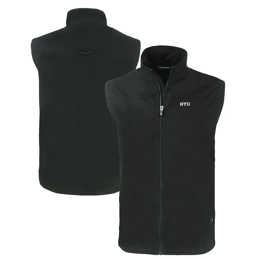 Men's Cutter & Buck Black NYU Violets Charter Eco Recycled Full-Zip Vest