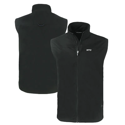 Men's Cutter & Buck  Black NYU Violets Charter Eco Recycled Full-Zip Vest