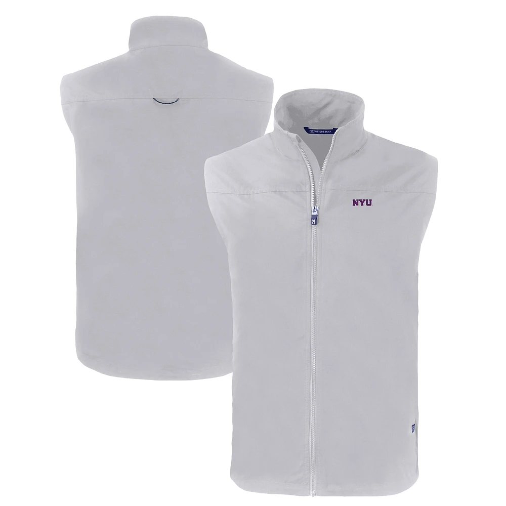 Men's Cutter & Buck Gray NYU Violets Charter Eco Recycled Full-Zip Vest