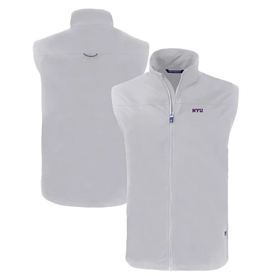 Men's Cutter & Buck  Gray NYU Violets Charter Eco Recycled Full-Zip Vest