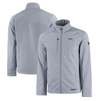 Men's Cutter & Buck Gray NYU Violets Evoke Eco Softshell Recycled Full-Zip Jacket