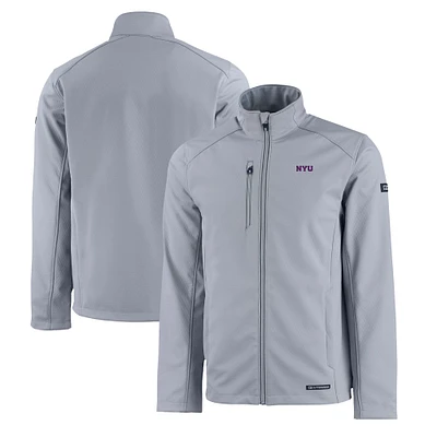 Men's Cutter & Buck Gray NYU Violets Evoke Eco Softshell Recycled Full-Zip Jacket