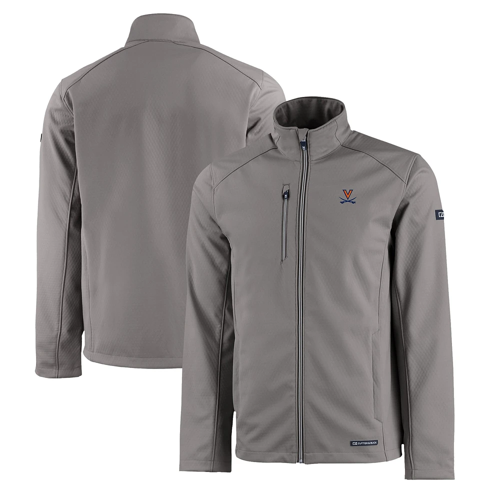 Men's Cutter & Buck Gray Virginia Cavaliers Evoke Eco Softshell Recycled Full-Zip Jacket