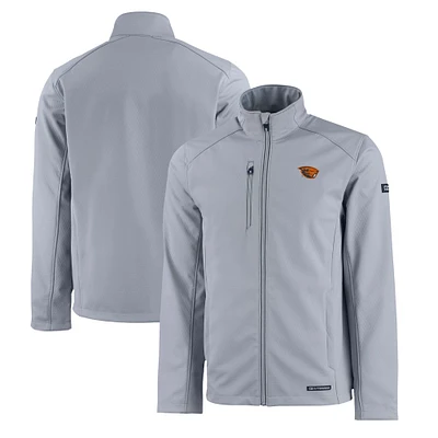 Men's Cutter & Buck Gray Oregon State Beavers Evoke Eco Softshell Recycled Full-Zip Jacket