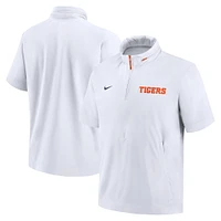 Men's Nike White Clemson Tigers 2024 Sideline Coach Short Sleeve Half-Zip Hoodie Jacket