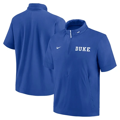 Men's Nike Royal Duke Blue Devils 2024 Sideline Coach Short Sleeve Half-Zip Hoodie Jacket