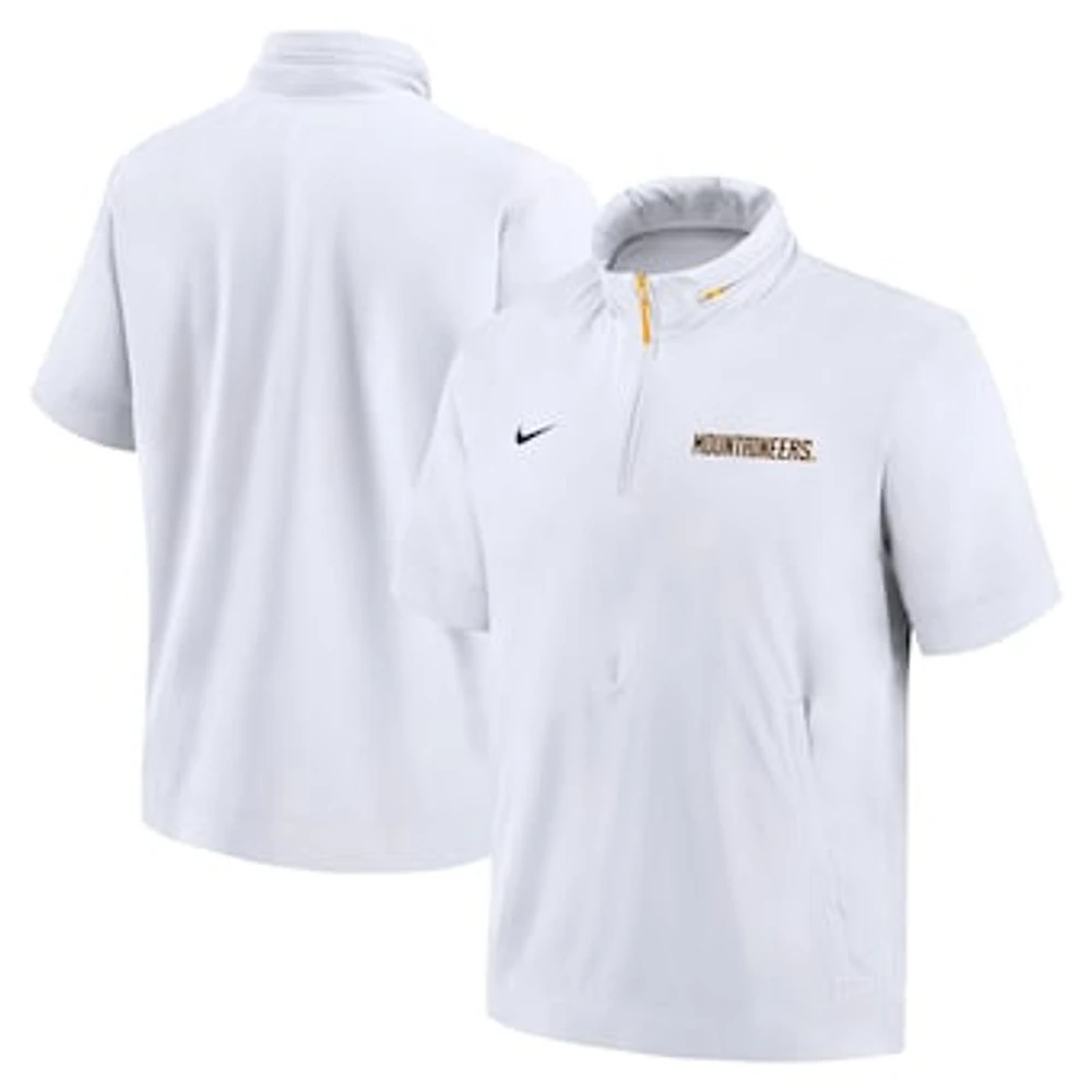 Men's Nike White West Virginia Mountaineers 2024 Sideline Coach Short Sleeve Half-Zip Hoodie Jacket