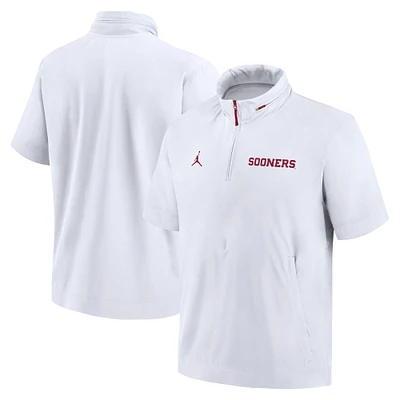 Men's Jordan Brand White Oklahoma Sooners 2024 Sideline Coach Short Sleeve Half-Zip Hoodie Jacket