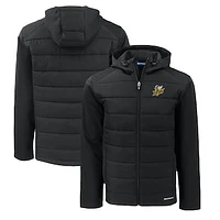 Men's Cutter & Buck Baldwin Wallace Yellow Jackets Evoke Hybrid Eco Softshell Recycled Full-Zip Hoodie