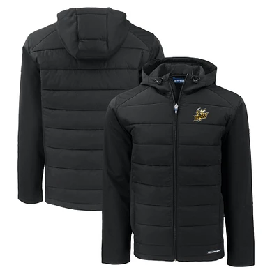 Men's Cutter & Buck  Black Baldwin Wallace Yellow Jackets Evoke Hybrid Eco Softshell Recycled Full-Zip Hoodie