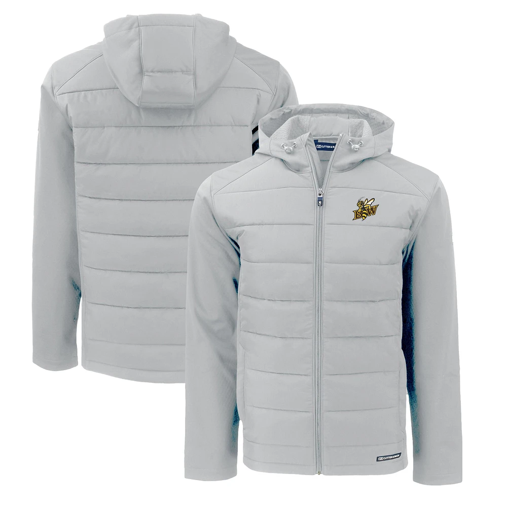 Men's Cutter & Buck Baldwin Wallace Yellow Jackets Evoke Hybrid Eco Softshell Recycled Full-Zip Hoodie