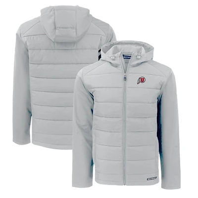 Men's Cutter & Buck  Gray Utah Utes Evoke Hybrid Eco Softshell Recycled Full-Zip Hoodie Jacket