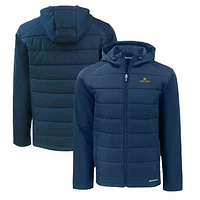 Men's Cutter & Buck  Navy Notre Dame Fighting Irish Evoke Hybrid Eco Softshell Recycled Full-Zip Hoodie Jacket