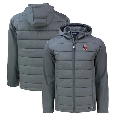 Men's Cutter & Buck Gray Oklahoma Sooners Evoke Hybrid Eco Softshell Recycled Full-Zip Hoodie Jacket