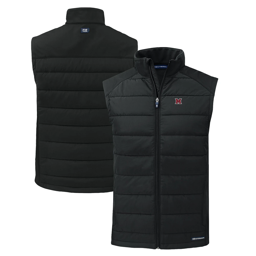 Men's Cutter & Buck  Black Miami University RedHawks Evoke Hybrid Eco Softshell Recycled Full-Zip Vest
