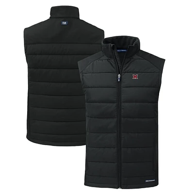 Men's Cutter & Buck  Black Miami University RedHawks Evoke Hybrid Eco Softshell Recycled Full-Zip Vest