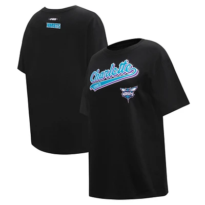 Women's Pro Standard Black Charlotte Hornets Script Boyfriend T-Shirt