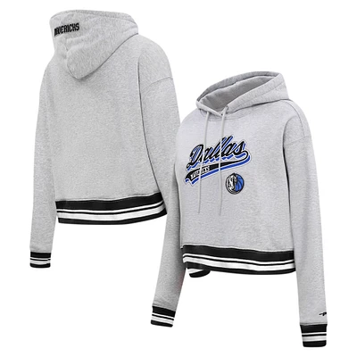 Women's Pro Standard Heather Gray Dallas Mavericks Script Tail Cropped Pullover Hoodie