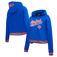 Women's Pro Standard Blue New York Knicks Script Tail Cropped Pullover Hoodie