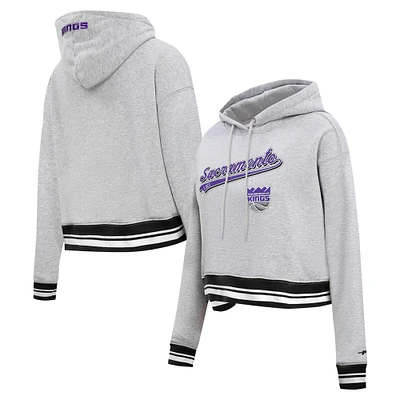 Women's Pro Standard Heather Gray Sacramento Kings Script Tail Cropped Pullover Hoodie