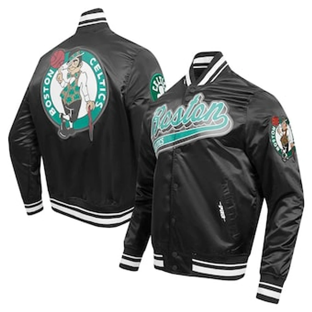 Men's Pro Standard Black Boston Celtics Script Tail Full-Snap Satin Varsity Jacket