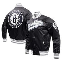 Men's Pro Standard Black Brooklyn Nets Script Tail Full-Snap Satin Varsity Jacket