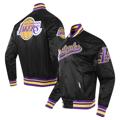 Men's Pro Standard Black Los Angeles Lakers Script Tail Full-Snap Satin Varsity Jacket