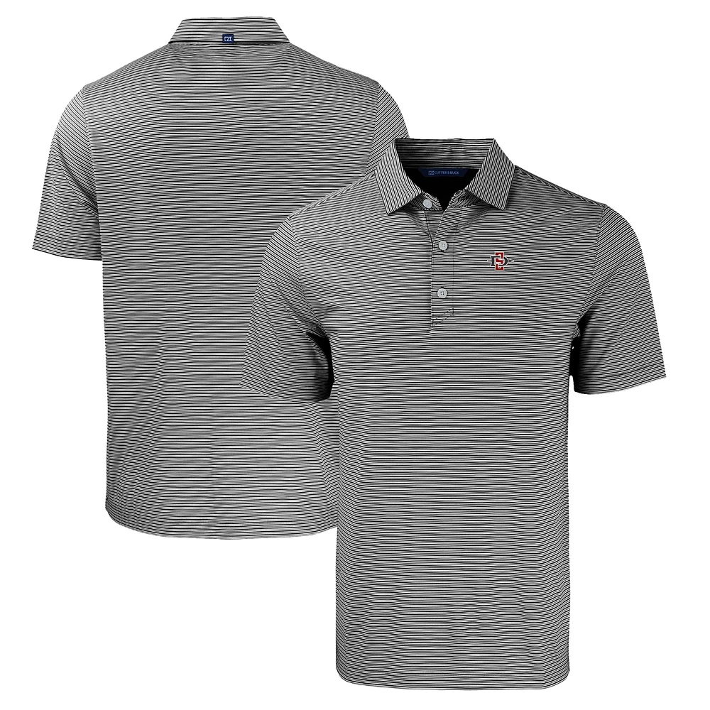 Men's Cutter & Buck Black/White San Diego State Aztecs Forge Eco Double Stripe Stretch Recycled Polo